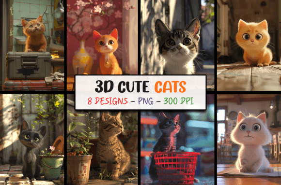 Adorable 3D Cats PNG: High-Resolution Design Assets