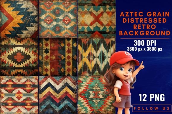 Ancient Allure Meets Modern Design: Aztec Grain Distressed Retro Backgrounds