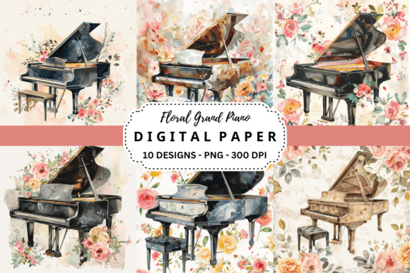 Elevate Your Designs with Floral Grand Piano Backgrounds