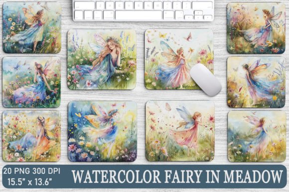 Enchant Your Designs with Watercolor Fairy in Meadow Backgrounds