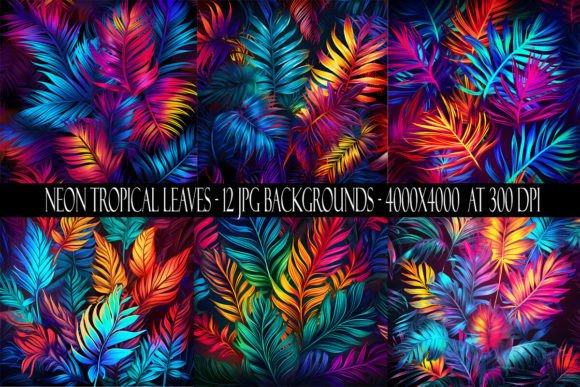 Neon Tropical Leaf Backgrounds: Bold Digital Papers for Modern Projects