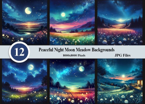 Peaceful Night Moon Meadow Backgrounds: Your Digital Design Shortcut