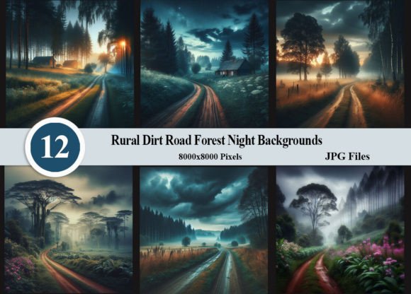 Rural Dirt Road Forest Night Backgrounds: Moody Digital Graphics for Creative Projects